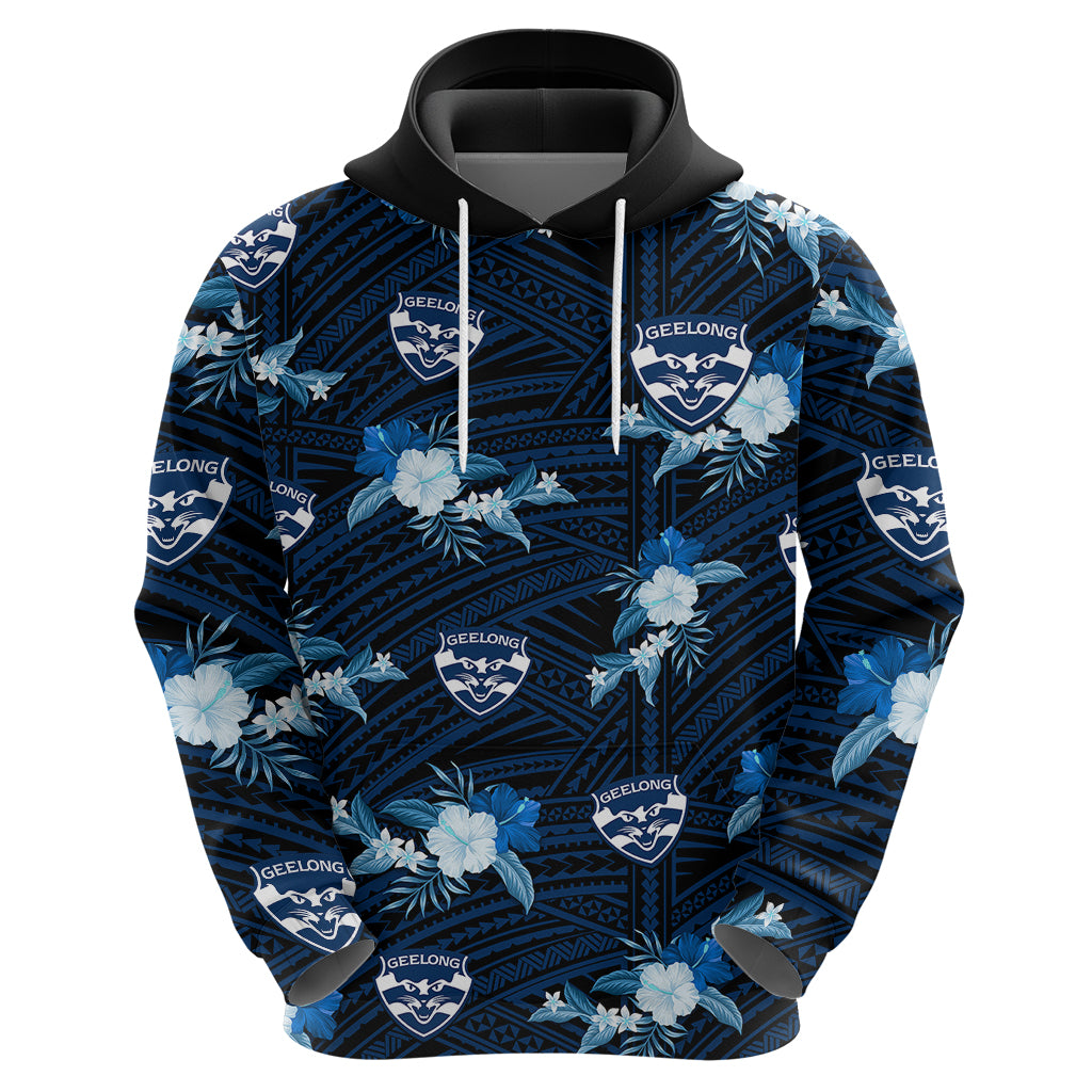 (Custom Text And Number) Geelong Cats Football Hoodie Polynesian Tribal Mix Tropical Hawaiian Style - Vibe Hoodie Shop