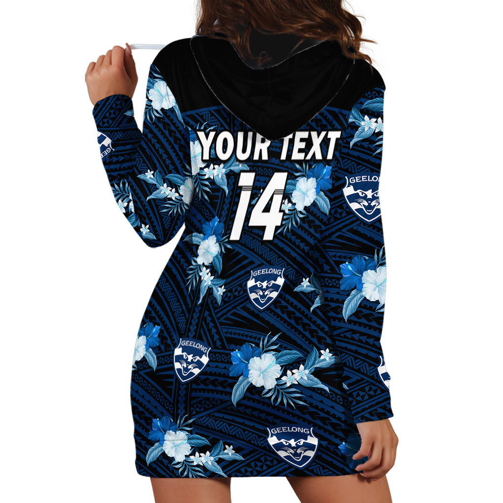 (Custom Text And Number) Geelong Cats Football Hoodie Dress Polynesian Tribal Mix Tropical Hawaiian Style - Vibe Hoodie Shop