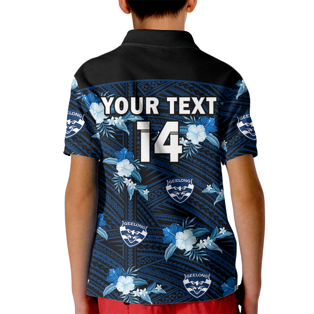 (Custom Text And Number) Geelong Cats Football Kid Polo Shirt Polynesian Tribal Mix Tropical Hawaiian Style - Vibe Hoodie Shop