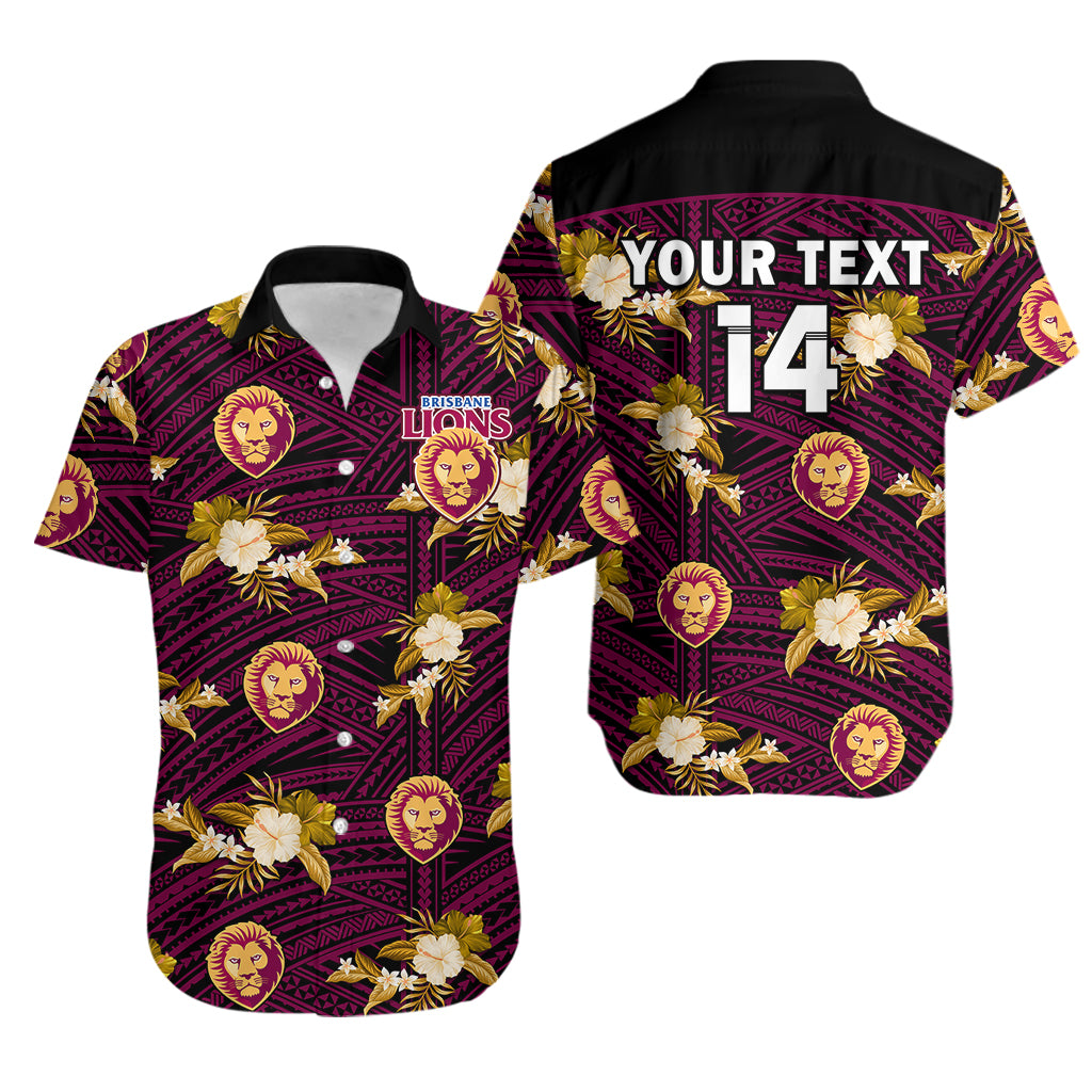 (Custom Text And Number) Brisbane Lions Football Hawaiian Shirt Polynesian Tribal Mix Tropical Hawaiian Style - Vibe Hoodie Shop