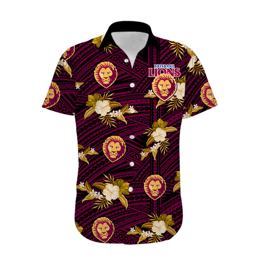 (Custom Text And Number) Brisbane Lions Football Hawaiian Shirt Polynesian Tribal Mix Tropical Hawaiian Style - Vibe Hoodie Shop