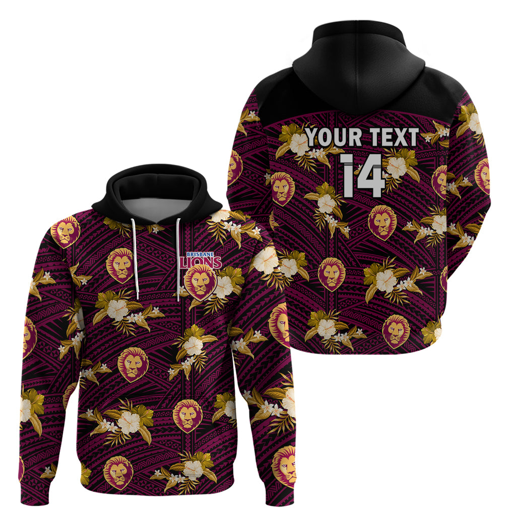 (Custom Text And Number) Brisbane Lions Football Hoodie Polynesian Tribal Mix Tropical Hawaiian Style - Vibe Hoodie Shop