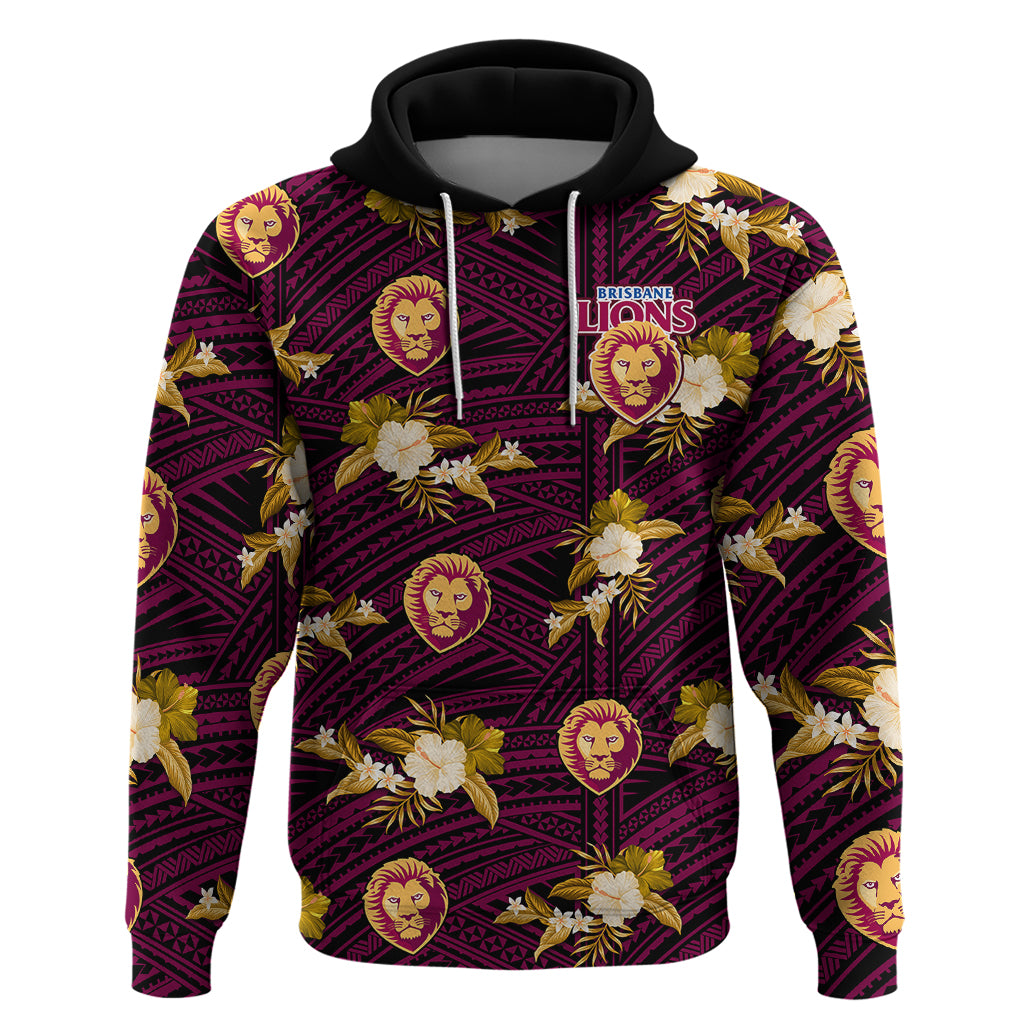 (Custom Text And Number) Brisbane Lions Football Hoodie Polynesian Tribal Mix Tropical Hawaiian Style - Vibe Hoodie Shop