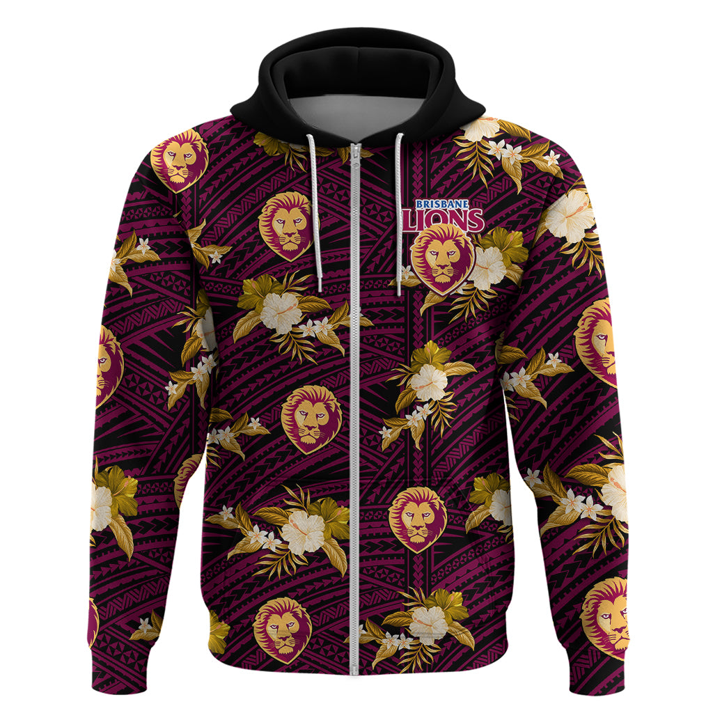 (Custom Text And Number) Brisbane Lions Football Hoodie Polynesian Tribal Mix Tropical Hawaiian Style - Vibe Hoodie Shop