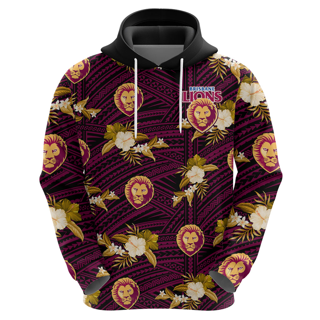 (Custom Text And Number) Brisbane Lions Football Hoodie Polynesian Tribal Mix Tropical Hawaiian Style - Vibe Hoodie Shop