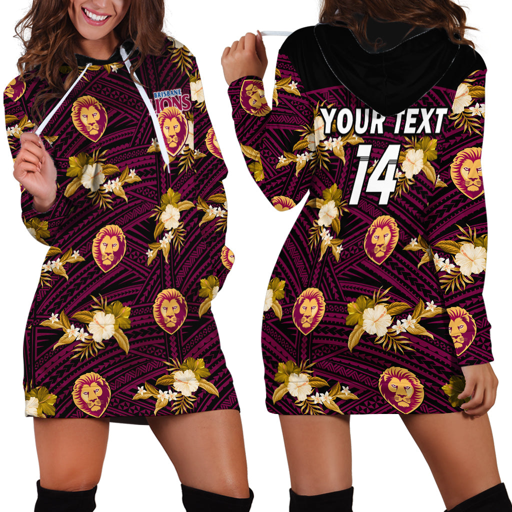 (Custom Text And Number) Brisbane Lions Football Hoodie Dress Polynesian Tribal Mix Tropical Hawaiian Style - Vibe Hoodie Shop