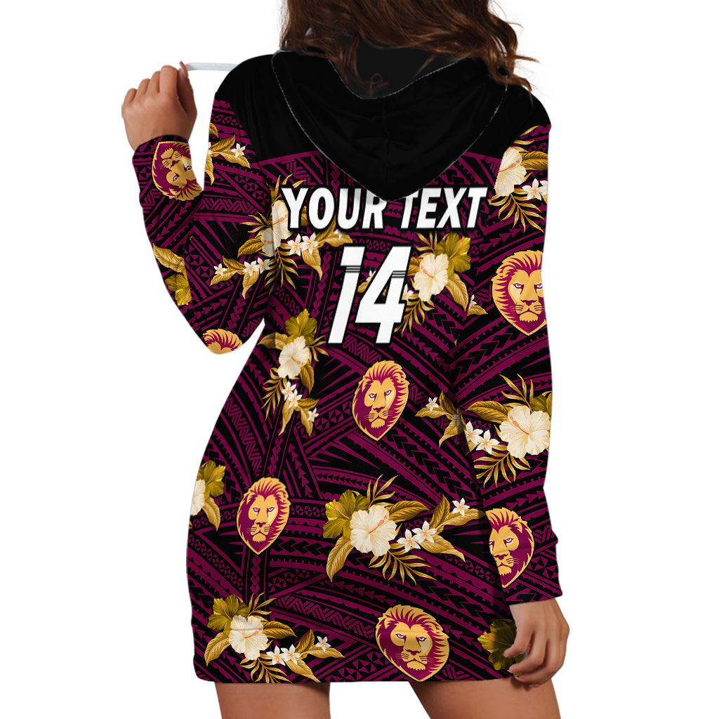 (Custom Text And Number) Brisbane Lions Football Hoodie Dress Polynesian Tribal Mix Tropical Hawaiian Style - Vibe Hoodie Shop