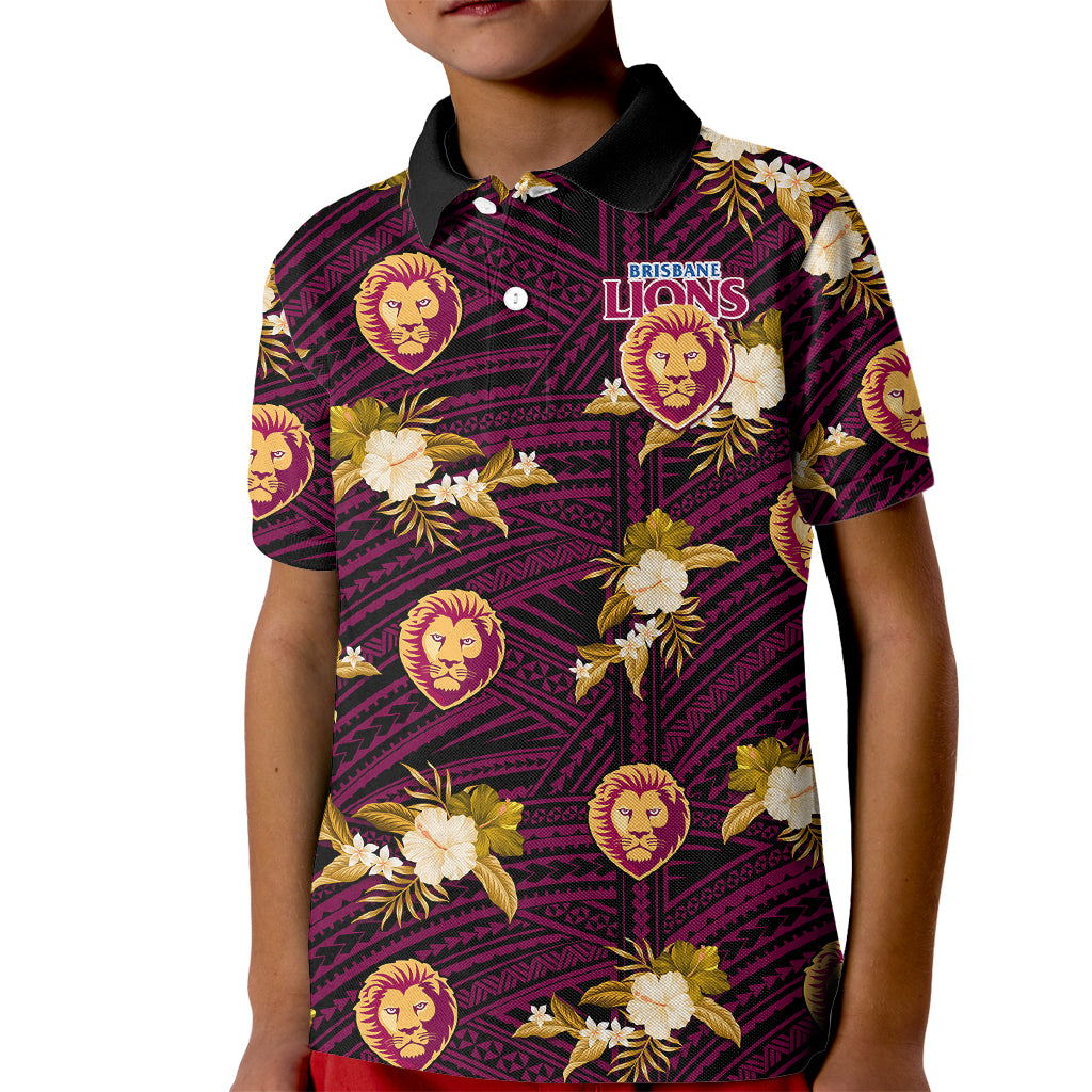 (Custom Text And Number) Brisbane Lions Football Kid Polo Shirt Polynesian Tribal Mix Tropical Hawaiian Style - Vibe Hoodie Shop