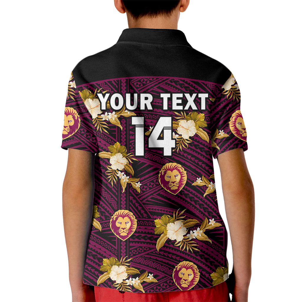 (Custom Text And Number) Brisbane Lions Football Kid Polo Shirt Polynesian Tribal Mix Tropical Hawaiian Style - Vibe Hoodie Shop