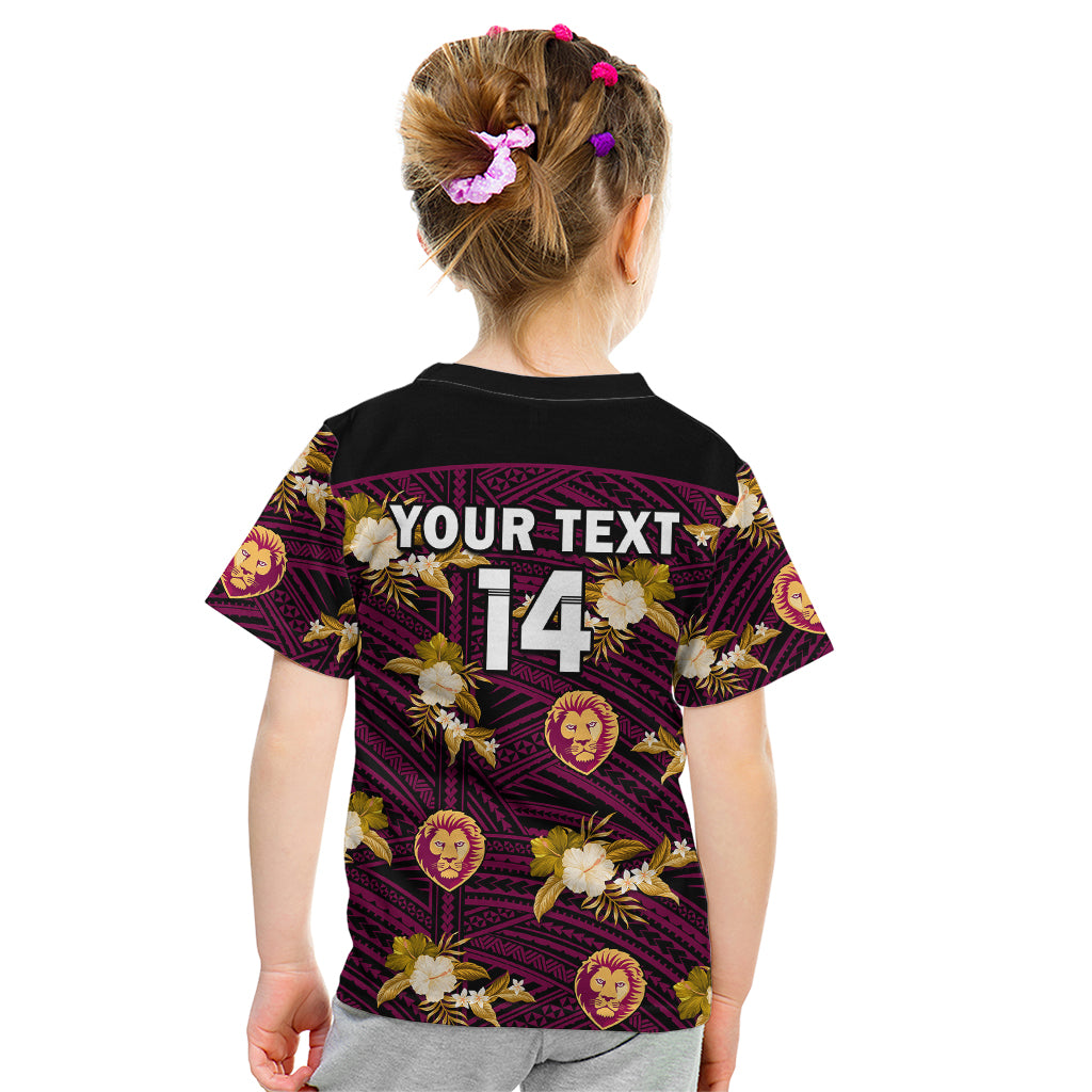 (Custom Text And Number) Brisbane Lions Football Kid T Shirt Polynesian Tribal Mix Tropical Hawaiian Style - Vibe Hoodie Shop