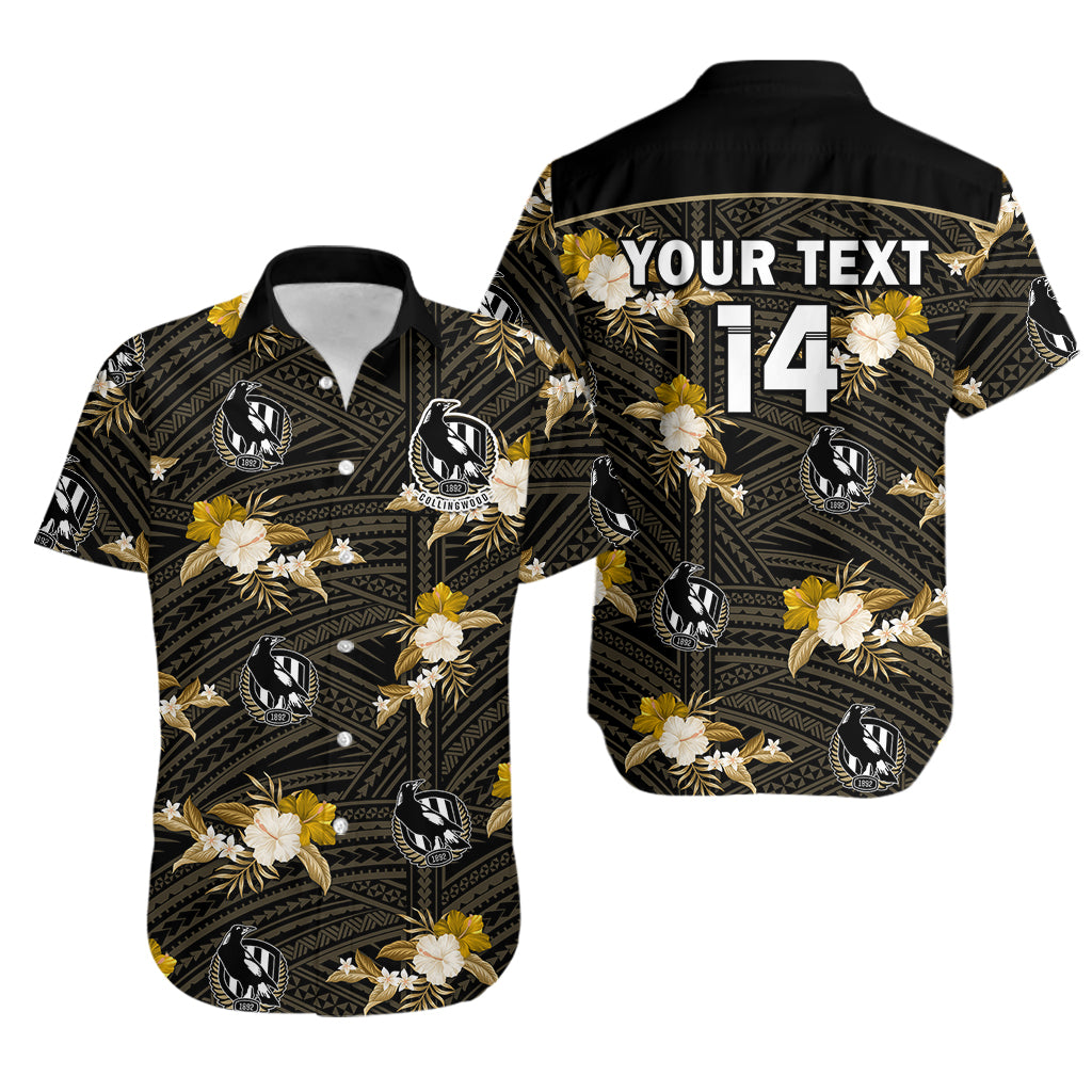 (Custom Text And Number) Collingwood Football Hawaiian Shirt Polynesian Tribal Mix Tropical Hawaiian Style - Vibe Hoodie Shop