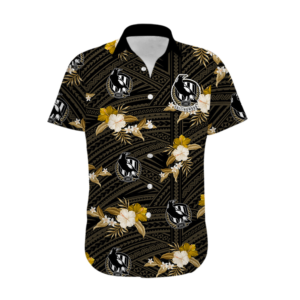 (Custom Text And Number) Collingwood Football Hawaiian Shirt Polynesian Tribal Mix Tropical Hawaiian Style - Vibe Hoodie Shop