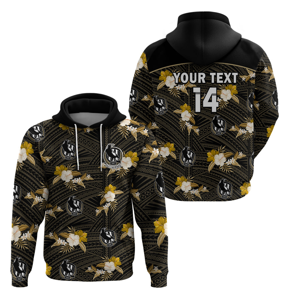 (Custom Text And Number) Collingwood Football Hoodie Polynesian Tribal Mix Tropical Hawaiian Style - Vibe Hoodie Shop