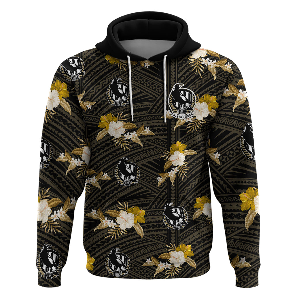 (Custom Text And Number) Collingwood Football Hoodie Polynesian Tribal Mix Tropical Hawaiian Style - Vibe Hoodie Shop