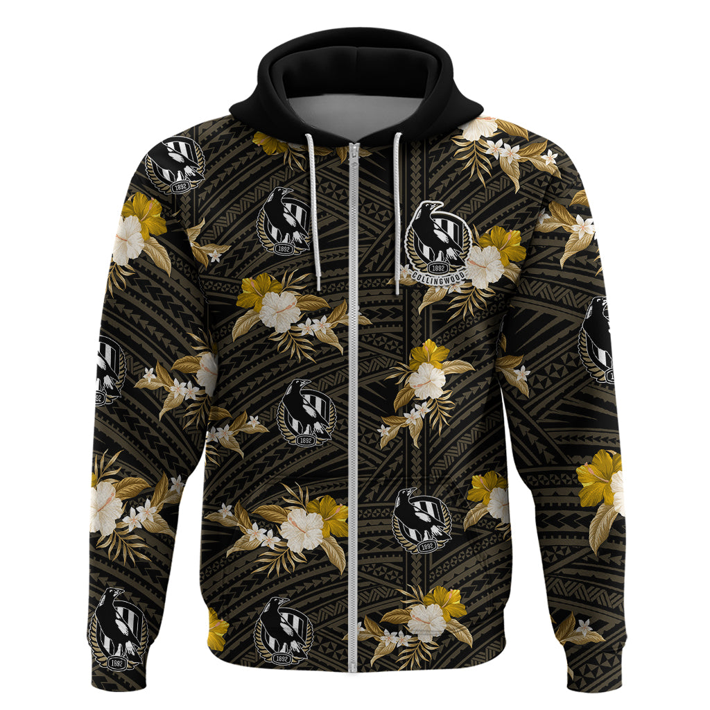 (Custom Text And Number) Collingwood Football Hoodie Polynesian Tribal Mix Tropical Hawaiian Style - Vibe Hoodie Shop