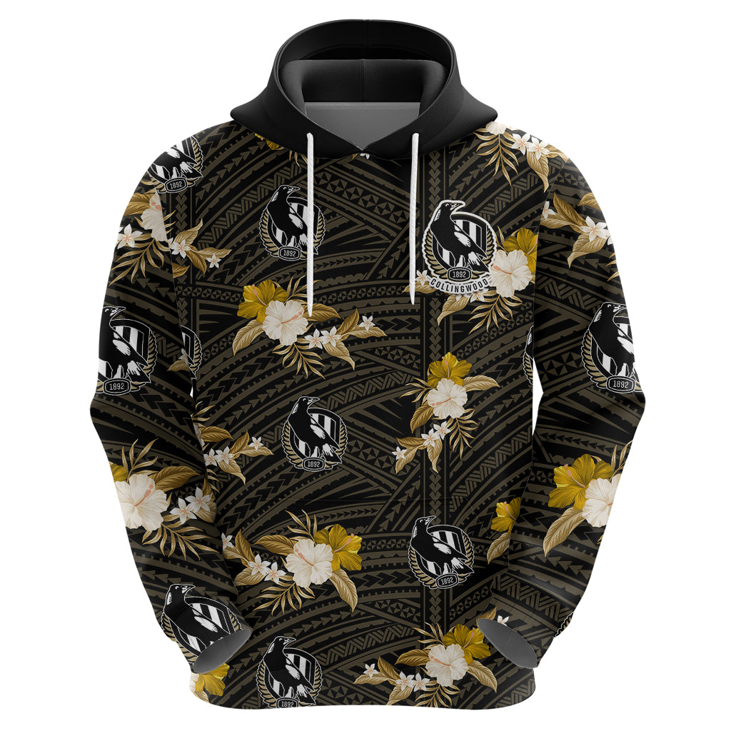 (Custom Text And Number) Collingwood Football Hoodie Polynesian Tribal Mix Tropical Hawaiian Style - Vibe Hoodie Shop