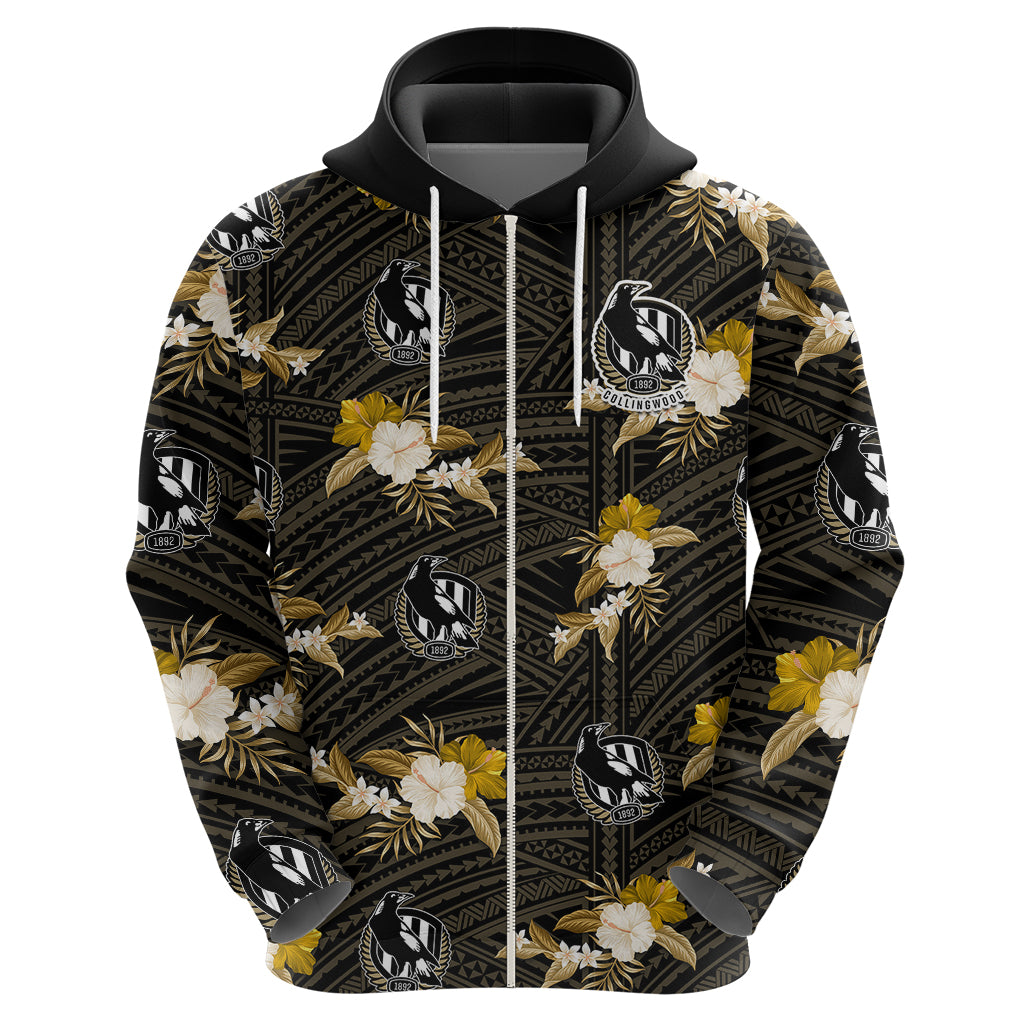 (Custom Text And Number) Collingwood Football Hoodie Polynesian Tribal Mix Tropical Hawaiian Style - Vibe Hoodie Shop