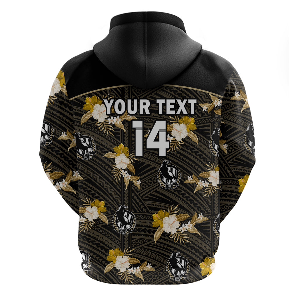 (Custom Text And Number) Collingwood Football Hoodie Polynesian Tribal Mix Tropical Hawaiian Style - Vibe Hoodie Shop