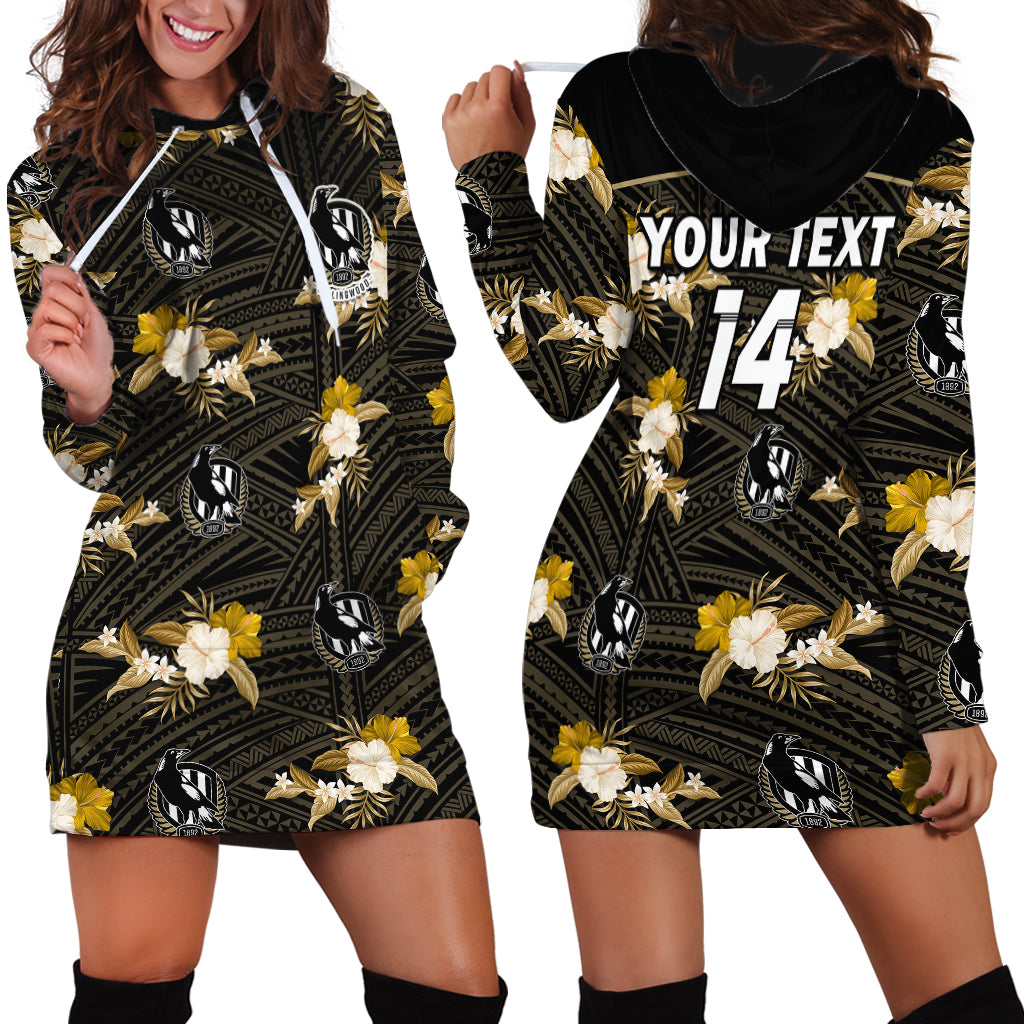 (Custom Text And Number) Collingwood Football Hoodie Dress Polynesian Tribal Mix Tropical Hawaiian Style - Vibe Hoodie Shop