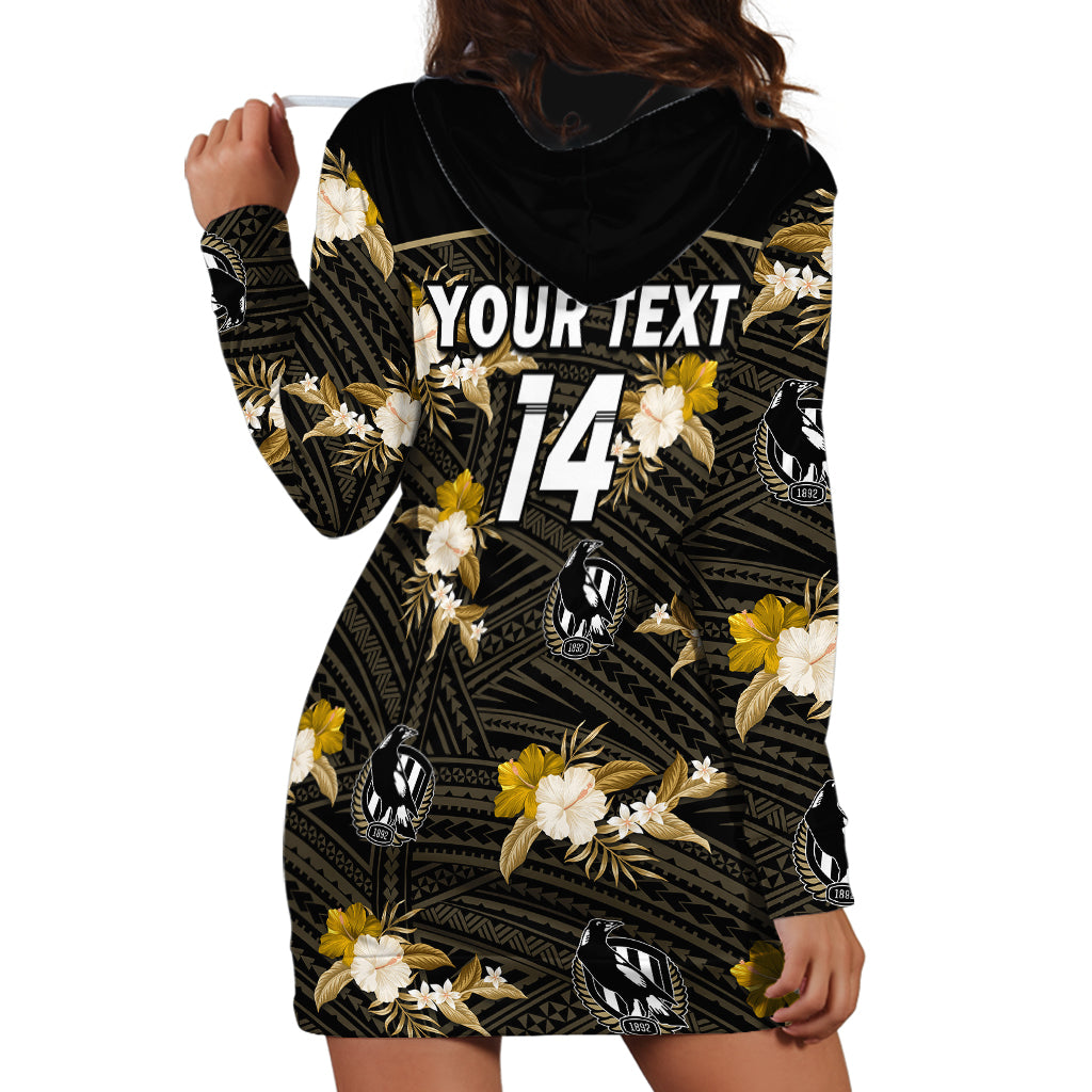 (Custom Text And Number) Collingwood Football Hoodie Dress Polynesian Tribal Mix Tropical Hawaiian Style - Vibe Hoodie Shop