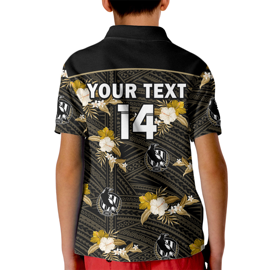 (Custom Text And Number) Collingwood Football Kid Polo Shirt Polynesian Tribal Mix Tropical Hawaiian Style - Vibe Hoodie Shop