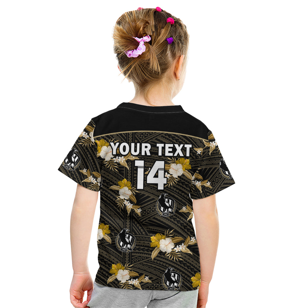 (Custom Text And Number) Collingwood Football Kid T Shirt Polynesian Tribal Mix Tropical Hawaiian Style - Vibe Hoodie Shop