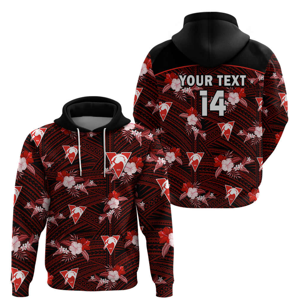 (Custom Text And Number) Sydney Swans Football Hoodie Polynesian Tribal Mix Tropical Hawaiian Style - Vibe Hoodie Shop