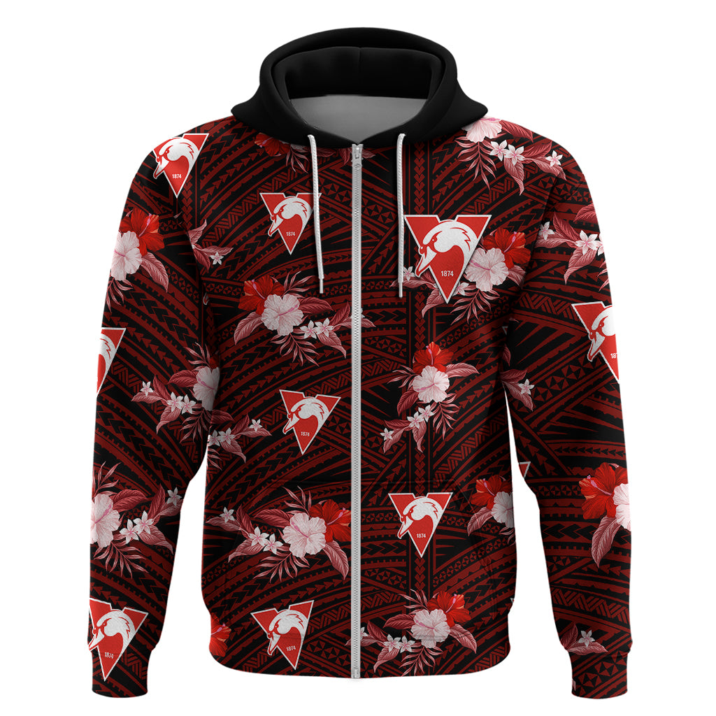 (Custom Text And Number) Sydney Swans Football Hoodie Polynesian Tribal Mix Tropical Hawaiian Style - Vibe Hoodie Shop