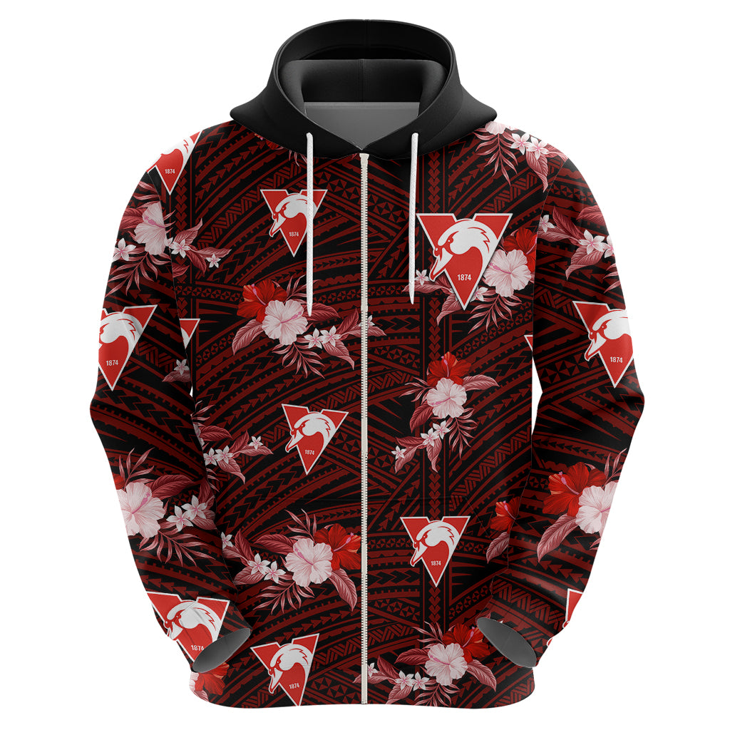 (Custom Text And Number) Sydney Swans Football Hoodie Polynesian Tribal Mix Tropical Hawaiian Style - Vibe Hoodie Shop
