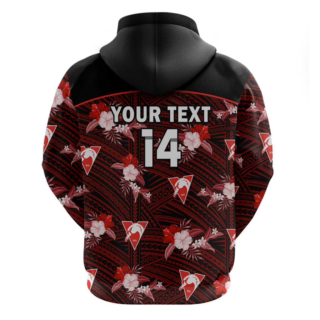 (Custom Text And Number) Sydney Swans Football Hoodie Polynesian Tribal Mix Tropical Hawaiian Style - Vibe Hoodie Shop