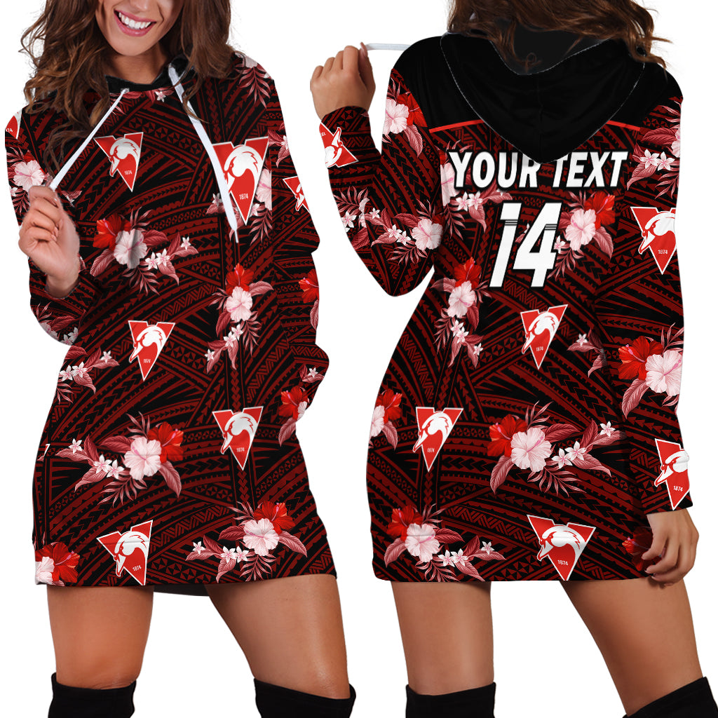 (Custom Text And Number) Sydney Swans Football Hoodie Dress Polynesian Tribal Mix Tropical Hawaiian Style - Vibe Hoodie Shop