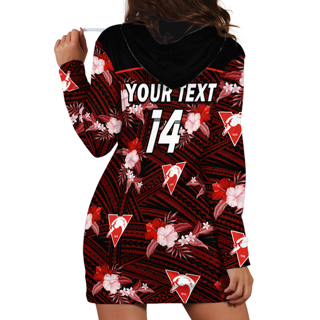 (Custom Text And Number) Sydney Swans Football Hoodie Dress Polynesian Tribal Mix Tropical Hawaiian Style - Vibe Hoodie Shop