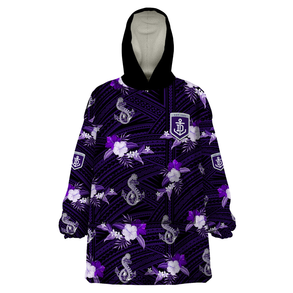 (Custom Text And Number) Dockers Football Wearable Blanket Hoodie Polynesian Tribal Mix Tropical Hawaiian Style - Vibe Hoodie Shop