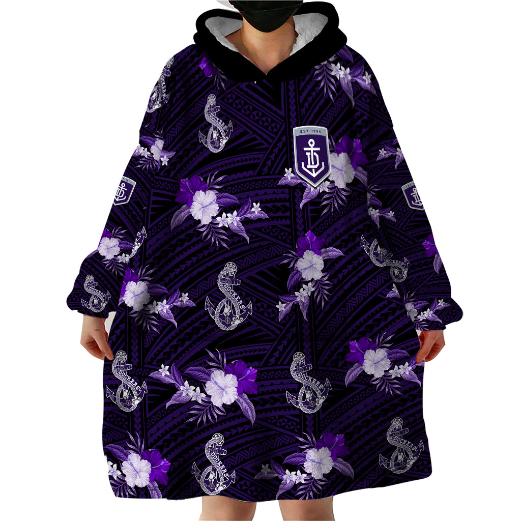 (Custom Text And Number) Dockers Football Wearable Blanket Hoodie Polynesian Tribal Mix Tropical Hawaiian Style - Vibe Hoodie Shop