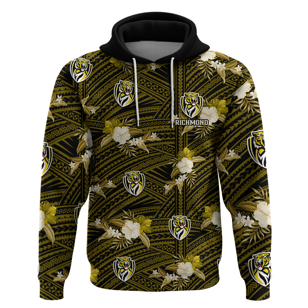 (Custom Text And Number) Richmond Football Hoodie Polynesian Tribal Mix Tropical Hawaiian Style - Vibe Hoodie Shop