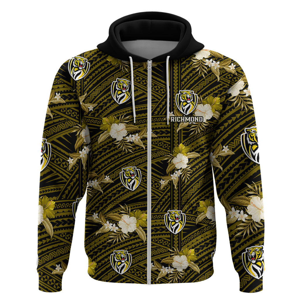 (Custom Text And Number) Richmond Football Hoodie Polynesian Tribal Mix Tropical Hawaiian Style - Vibe Hoodie Shop