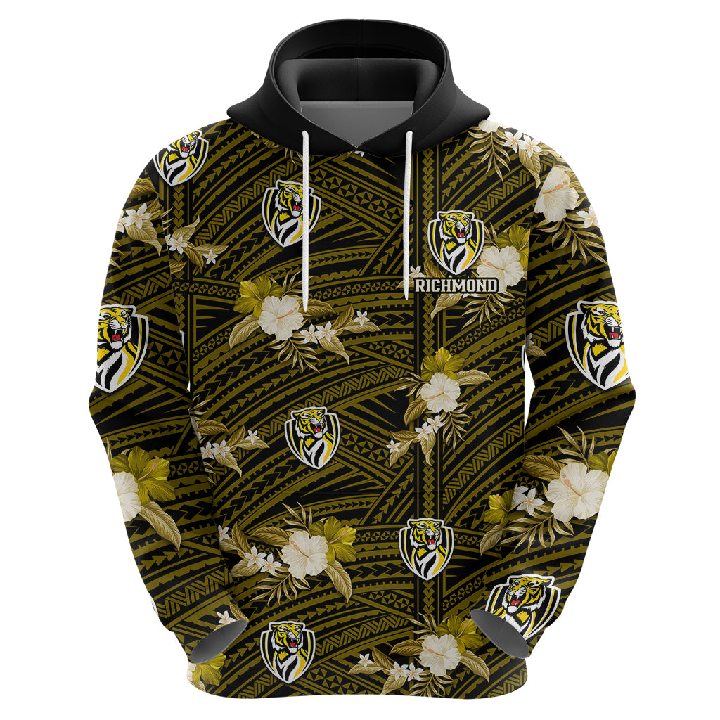 (Custom Text And Number) Richmond Football Hoodie Polynesian Tribal Mix Tropical Hawaiian Style - Vibe Hoodie Shop