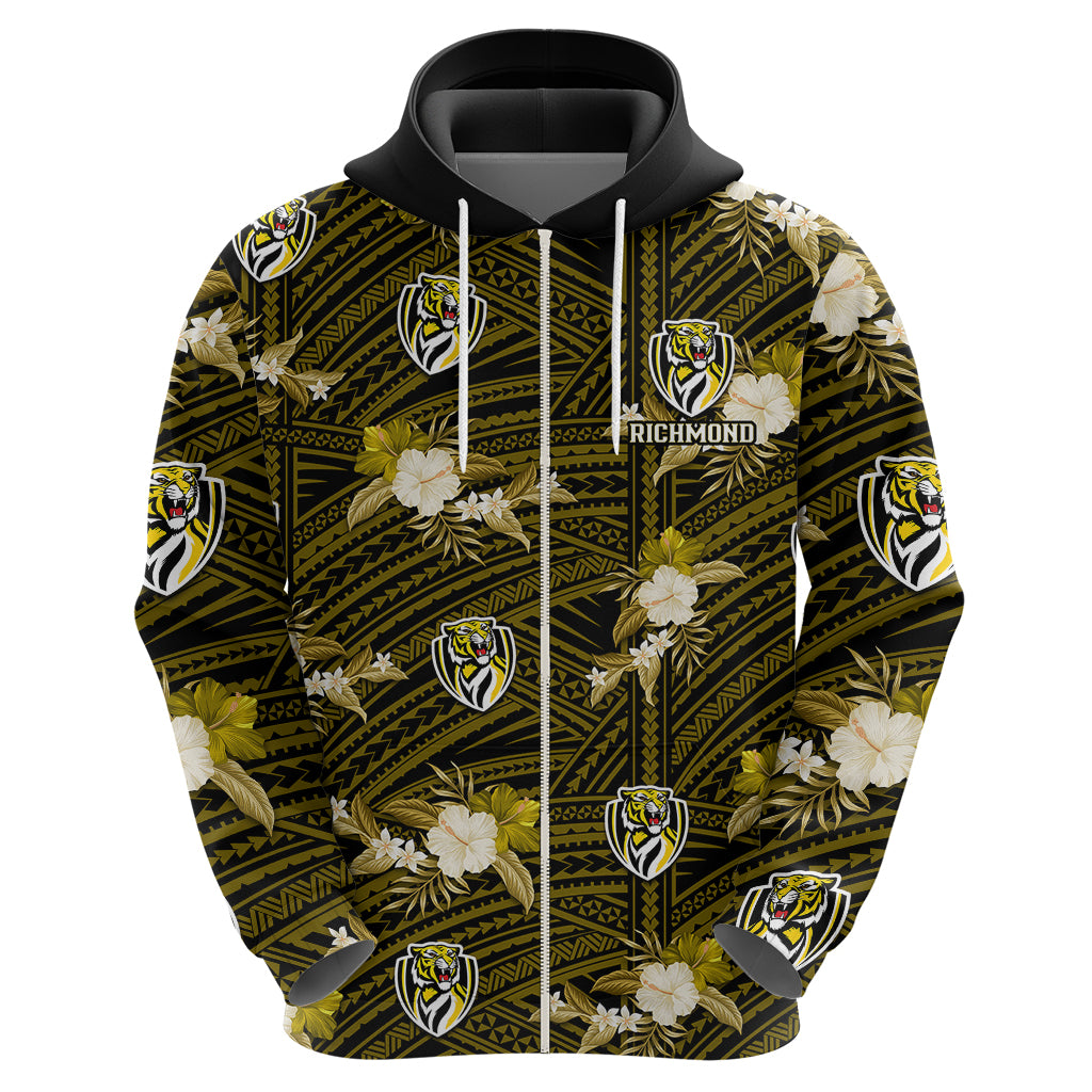 (Custom Text And Number) Richmond Football Hoodie Polynesian Tribal Mix Tropical Hawaiian Style - Vibe Hoodie Shop