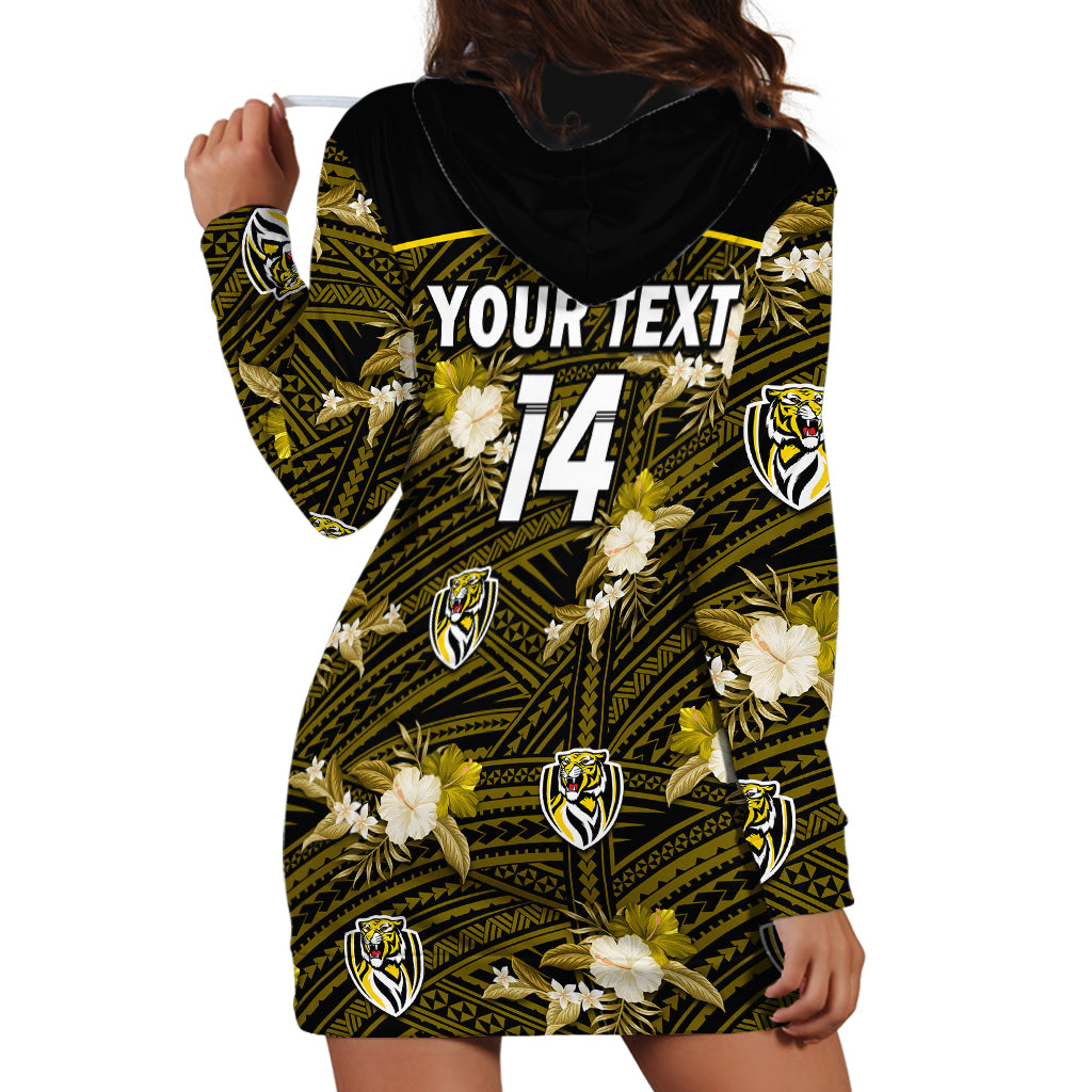 (Custom Text And Number) Richmond Football Hoodie Dress Polynesian Tribal Mix Tropical Hawaiian Style - Vibe Hoodie Shop