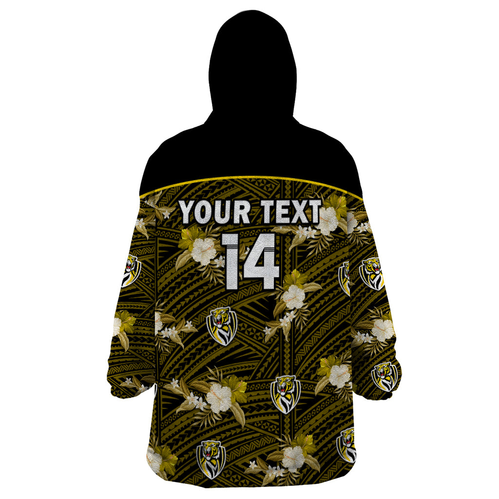 (Custom Text And Number) Richmond Football Wearable Blanket Hoodie Polynesian Tribal Mix Tropical Hawaiian Style - Vibe Hoodie Shop