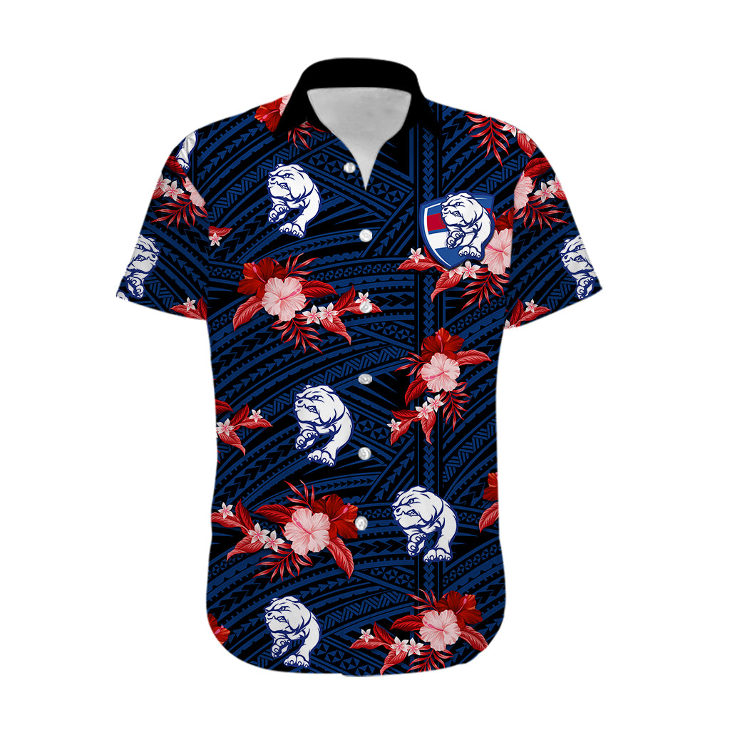 (Custom Text And Number) Western Bulldogs Football Hawaiian Shirt Polynesian Tribal Mix Tropical Hawaiian Style - Vibe Hoodie Shop