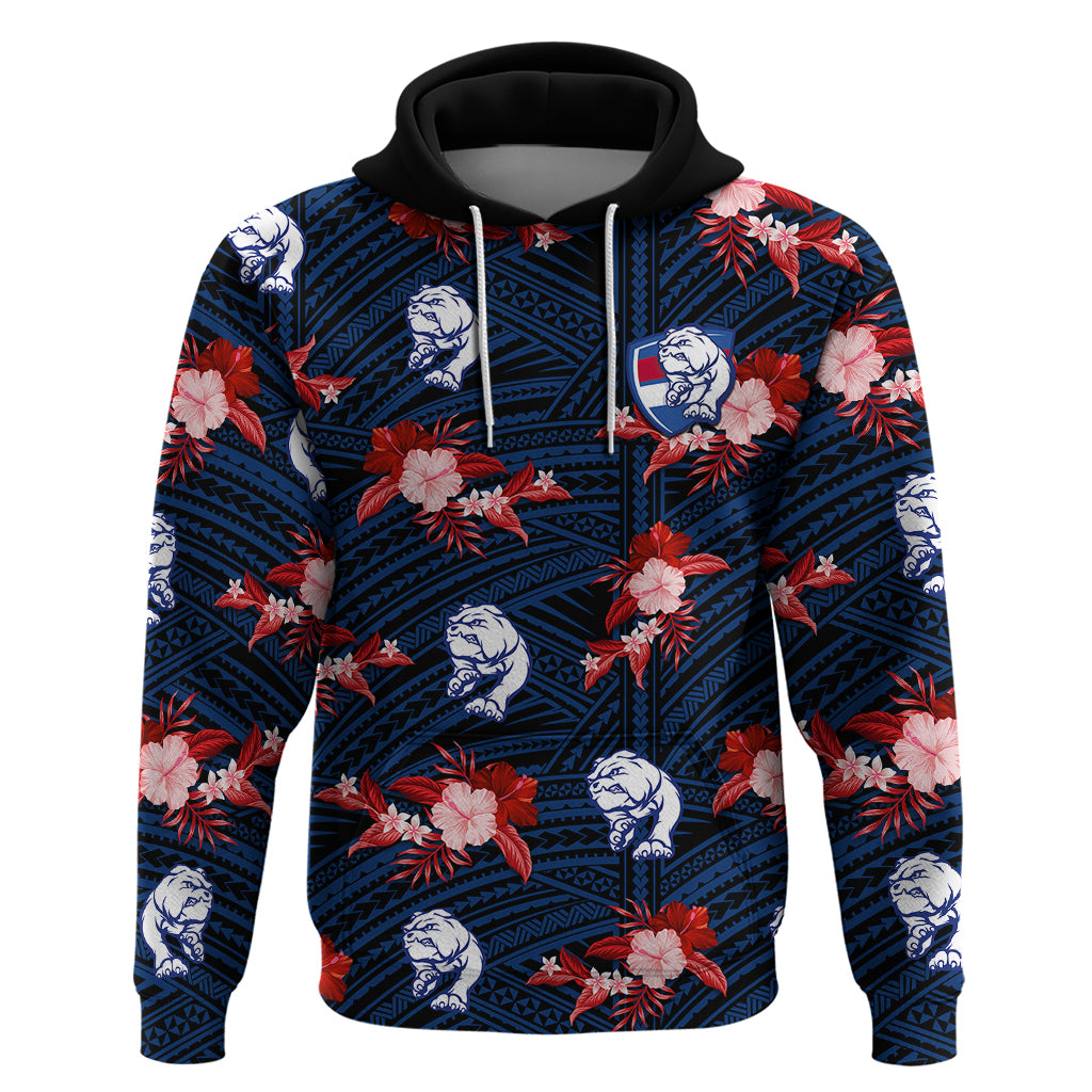 (Custom Text And Number) Western Bulldogs Football Hoodie Polynesian Tribal Mix Tropical Hawaiian Style - Vibe Hoodie Shop