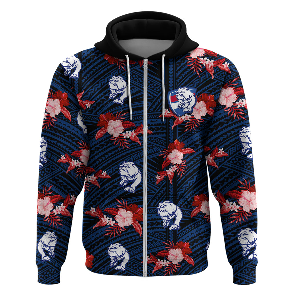 (Custom Text And Number) Western Bulldogs Football Hoodie Polynesian Tribal Mix Tropical Hawaiian Style - Vibe Hoodie Shop