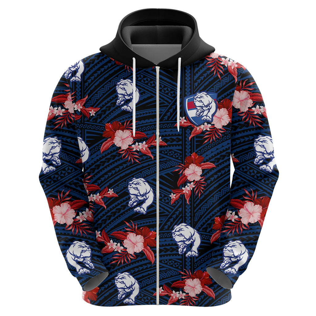 (Custom Text And Number) Western Bulldogs Football Hoodie Polynesian Tribal Mix Tropical Hawaiian Style - Vibe Hoodie Shop