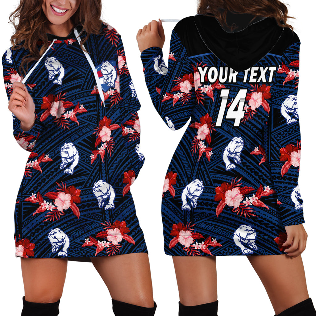 (Custom Text And Number) Western Bulldogs Football Hoodie Dress Polynesian Tribal Mix Tropical Hawaiian Style - Vibe Hoodie Shop