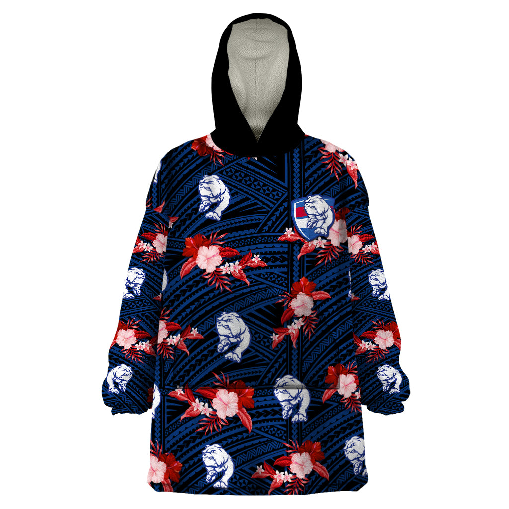 (Custom Text And Number) Western Bulldogs Football Wearable Blanket Hoodie Polynesian Tribal Mix Tropical Hawaiian Style - Vibe Hoodie Shop