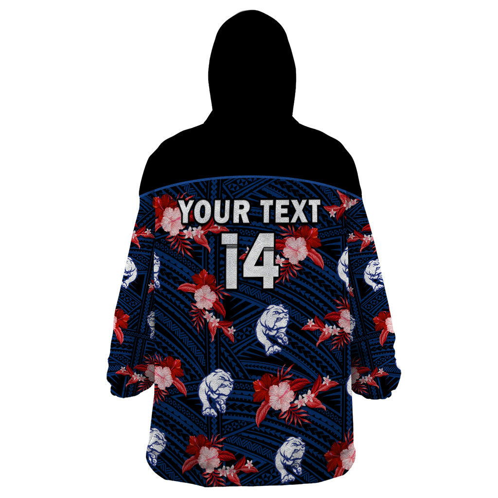 (Custom Text And Number) Western Bulldogs Football Wearable Blanket Hoodie Polynesian Tribal Mix Tropical Hawaiian Style - Vibe Hoodie Shop