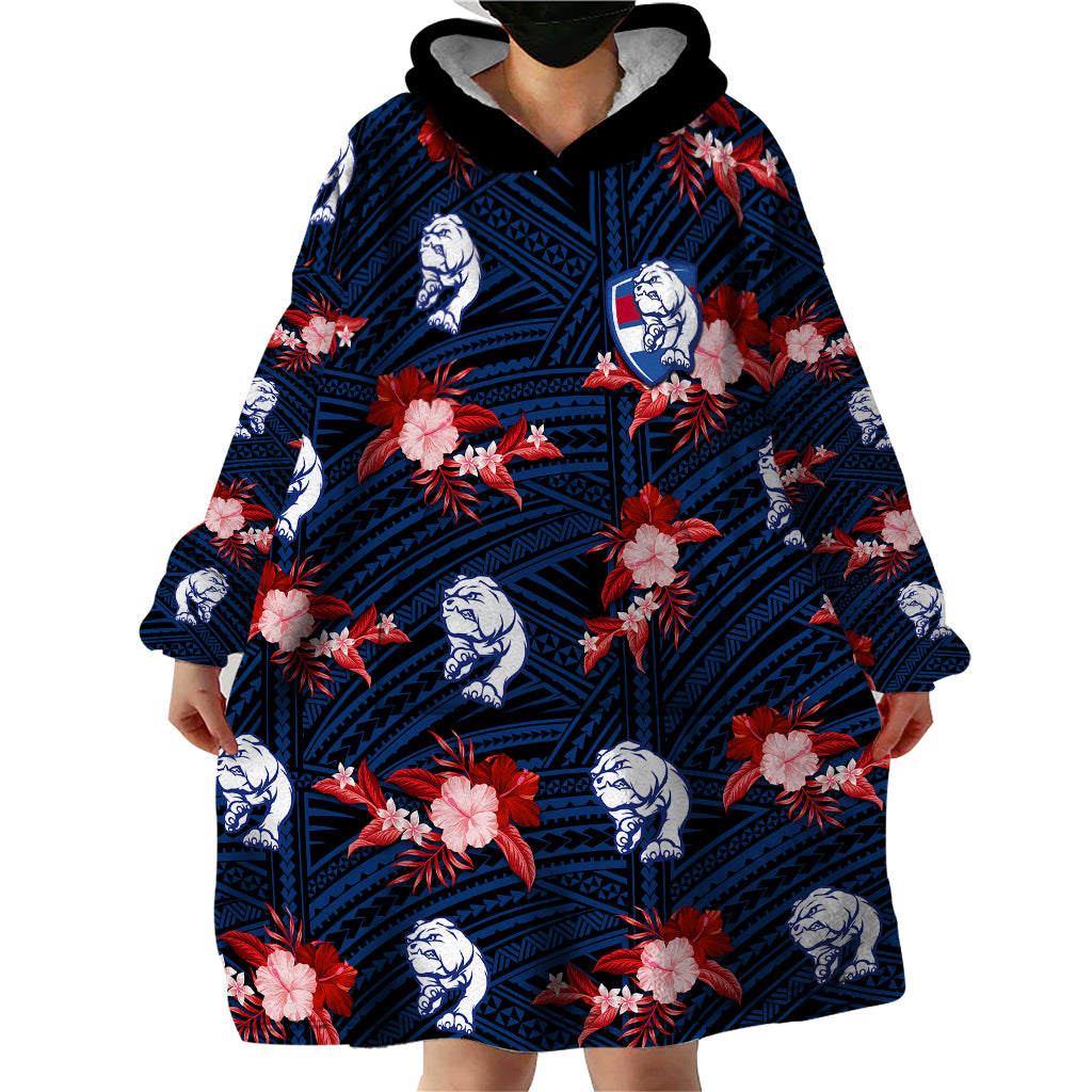 (Custom Text And Number) Western Bulldogs Football Wearable Blanket Hoodie Polynesian Tribal Mix Tropical Hawaiian Style - Vibe Hoodie Shop