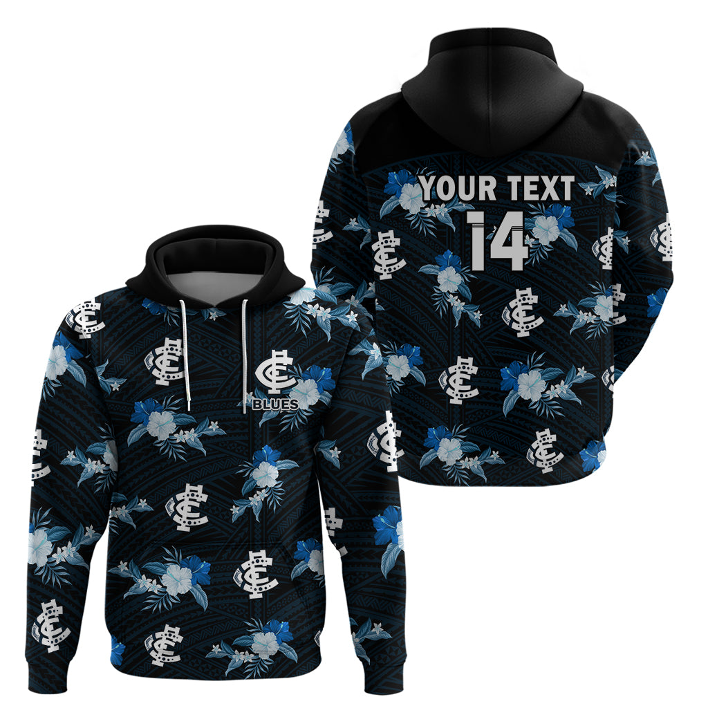 (Custom Text And Number) Carlton Football Hoodie Blues Polynesian Tribal Mix Tropical Hawaiian Style - Vibe Hoodie Shop