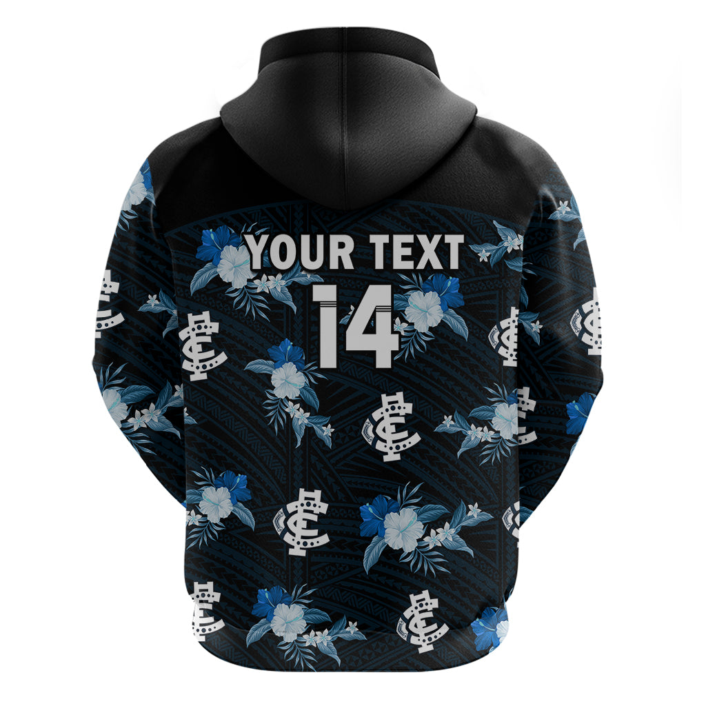 (Custom Text And Number) Carlton Football Hoodie Blues Polynesian Tribal Mix Tropical Hawaiian Style - Vibe Hoodie Shop
